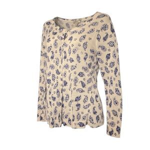 Ann Taylor LOFT Blue & Ivory Paisley Button Front Knit Top | Size L